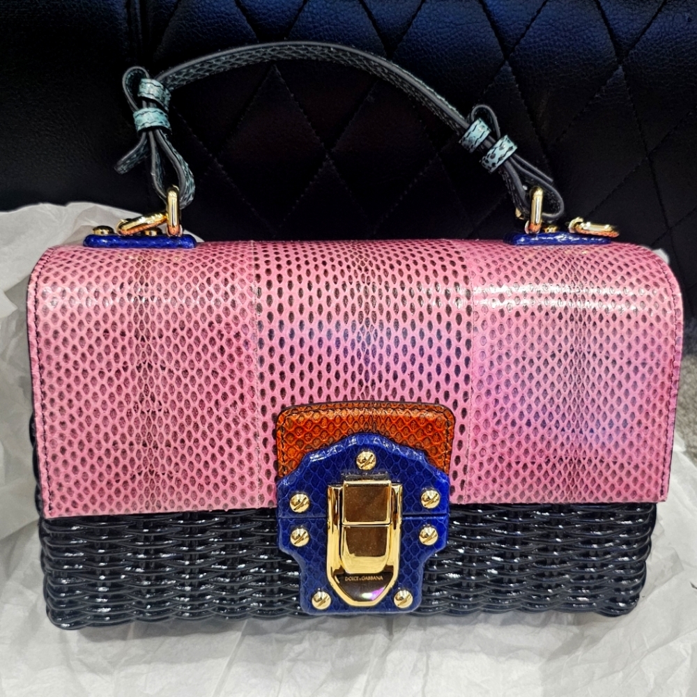 Dolce and Gabbana Lucia  Pink and  Black Woven Handbag